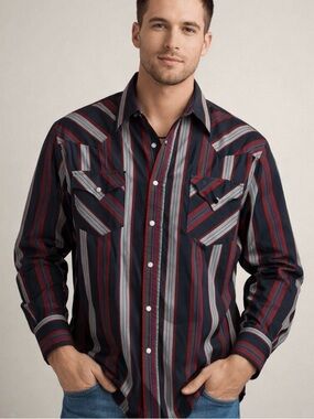 PLAINS WESTERN WEAR PEARL SNAP LONG SLEEVE MENS COWBOY RODEO SHIRT